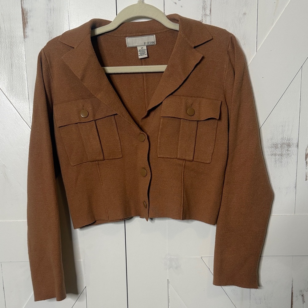 Classic Cropped Blazer Sweater in Cognac